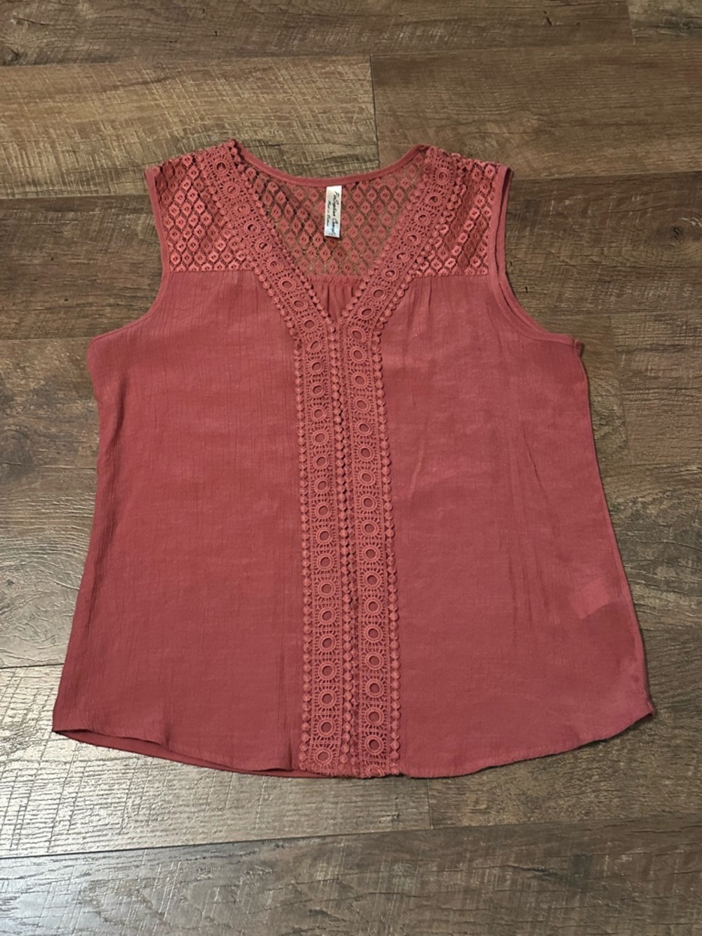PerSeption Concept Sleeveless Crochet-Front Tank - Rose